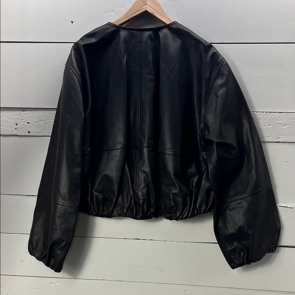 NWT Madewell Black Lambs Leather Crop Bubble Sleeve Jacket Size Large - Picture 5 of 8